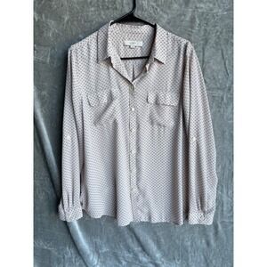 LOFT Women's Size L Button Down Shirt Pink Micro Dot Print Long Sleeve